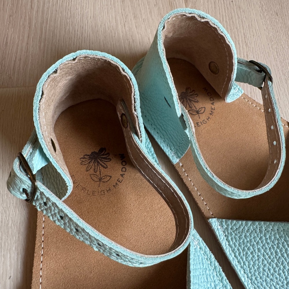 Everleigh Meadow Leather Sandals Ankle Strap Summer Shoes Light Blue 8-9 Boho - Picture 10 of 13